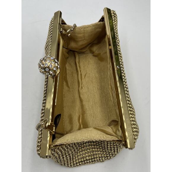Whiting & Davis Gold Crystal Ball Metal Mesh Evening Clutch Bag Purse - Picture 6 of 16